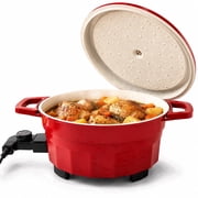 PRTYY Cauldron Dutch Oven, Vintage Enamel Electric Slow Cooker, 1400W Adjustable Temperature, Large-Capacity All-in-One Pot for Stewing, Frying , Red