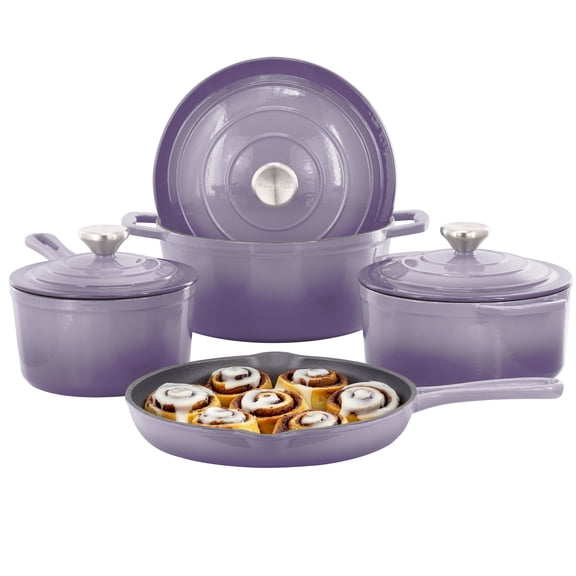 MegaChef 7 Piece Enameled Cast Iron Cookware Set in Purple