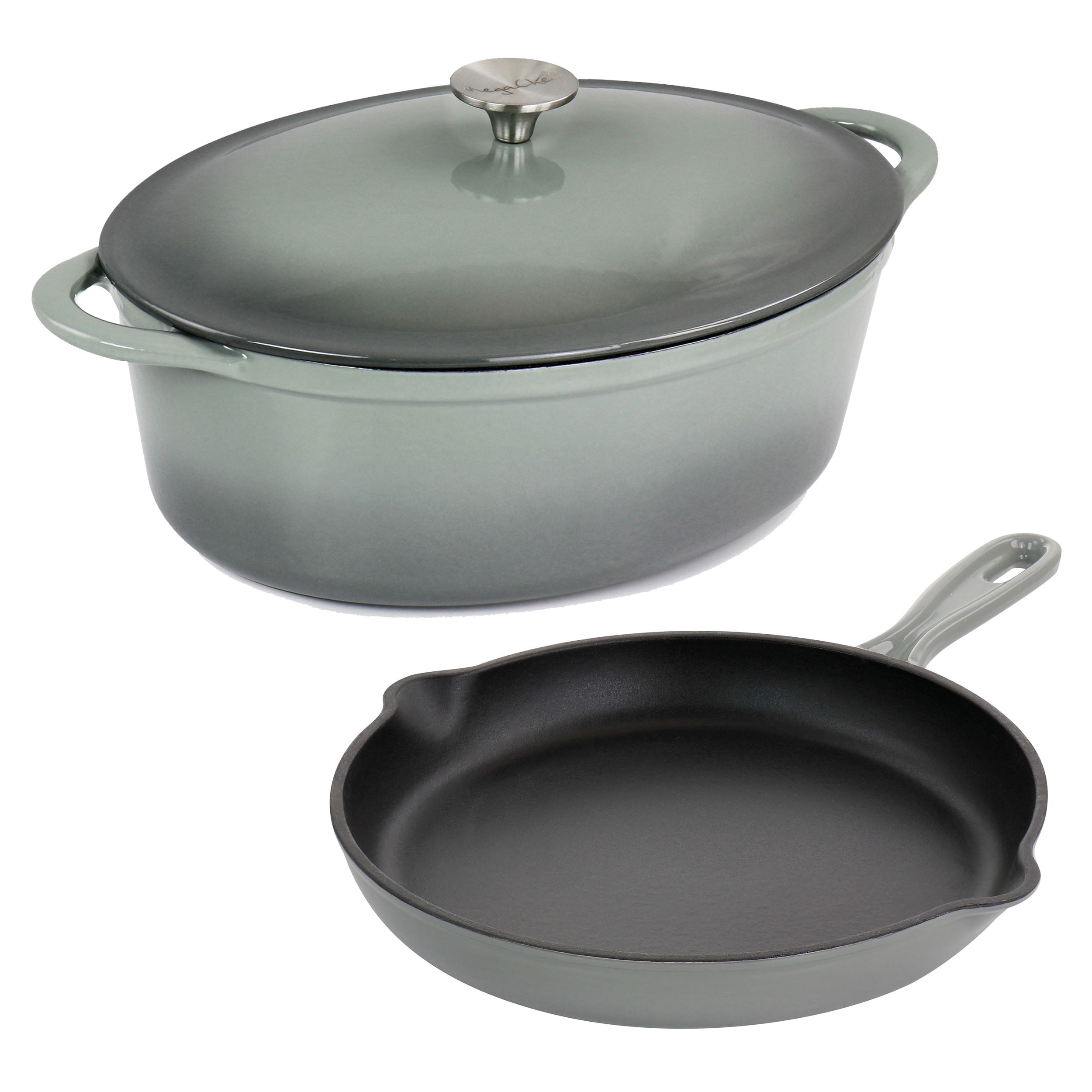 MegaChef 7 Quart Enameled Cast Iron Casserole and 10.25 Inch Skillet in