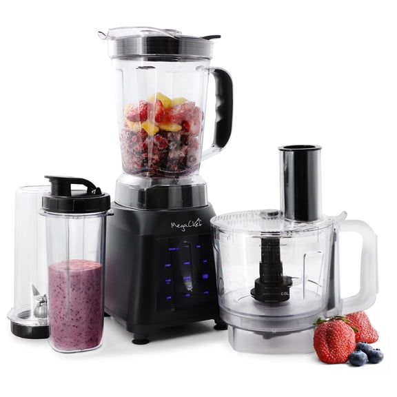 MegaChef 8 Cup Digital Blender with 5 Cup Food Processor and Two 24 Ounce On-The-Go Cup Combo Set