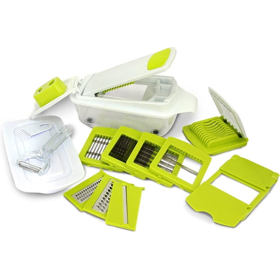 MegaChef 8-in-1 Multi-Use Slicer Dicer and Chopper with Interchangeable Blades, Vegetable and Fruit Peeler and Soft Slicer