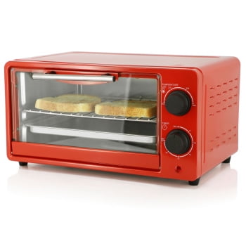 MegaChef 9.5 Quart Electric Countertop Toaster Oven, 800W Compact Toaster Oven with Adjustable Temperature up to 450F, Quartz Heating Elements, Candy Red