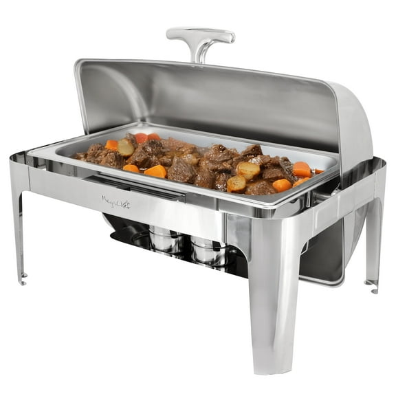 MegaChef 9.5 Quart Oblong Roll Top Stainless Steel Professional Chafing Dish/Food Warmer/Buffet Server Serving Trays