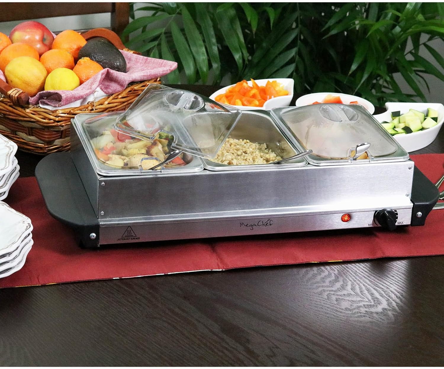 MegaChef Stainless Steel Buffet Server with 3 Sectional Trays