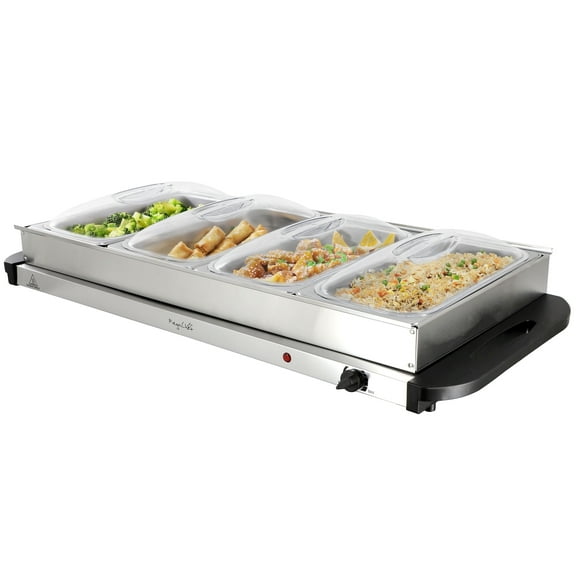 MegaChef Buffet Server & Food Warmer With 4 Removable Sectional Trays, Heated Warming Tray and Removable Tray Frame