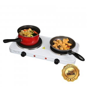 MegaChef White Dual Burner Portable Electric Cooktop