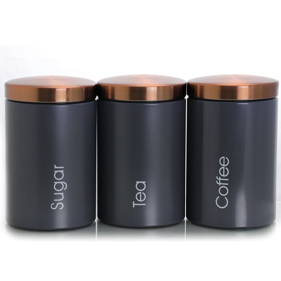 MegaChef Essential 3-Piece Kitchen Storage Canister Set, Matte Gray/Copper