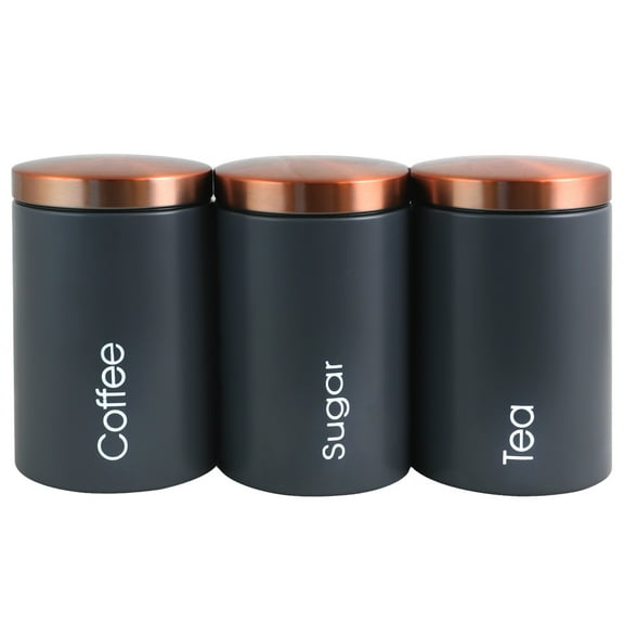 MegaChef Essential Kitchen Storage 3 Piece Sugar, Coffee and Tea Canister Set in Matte Gray