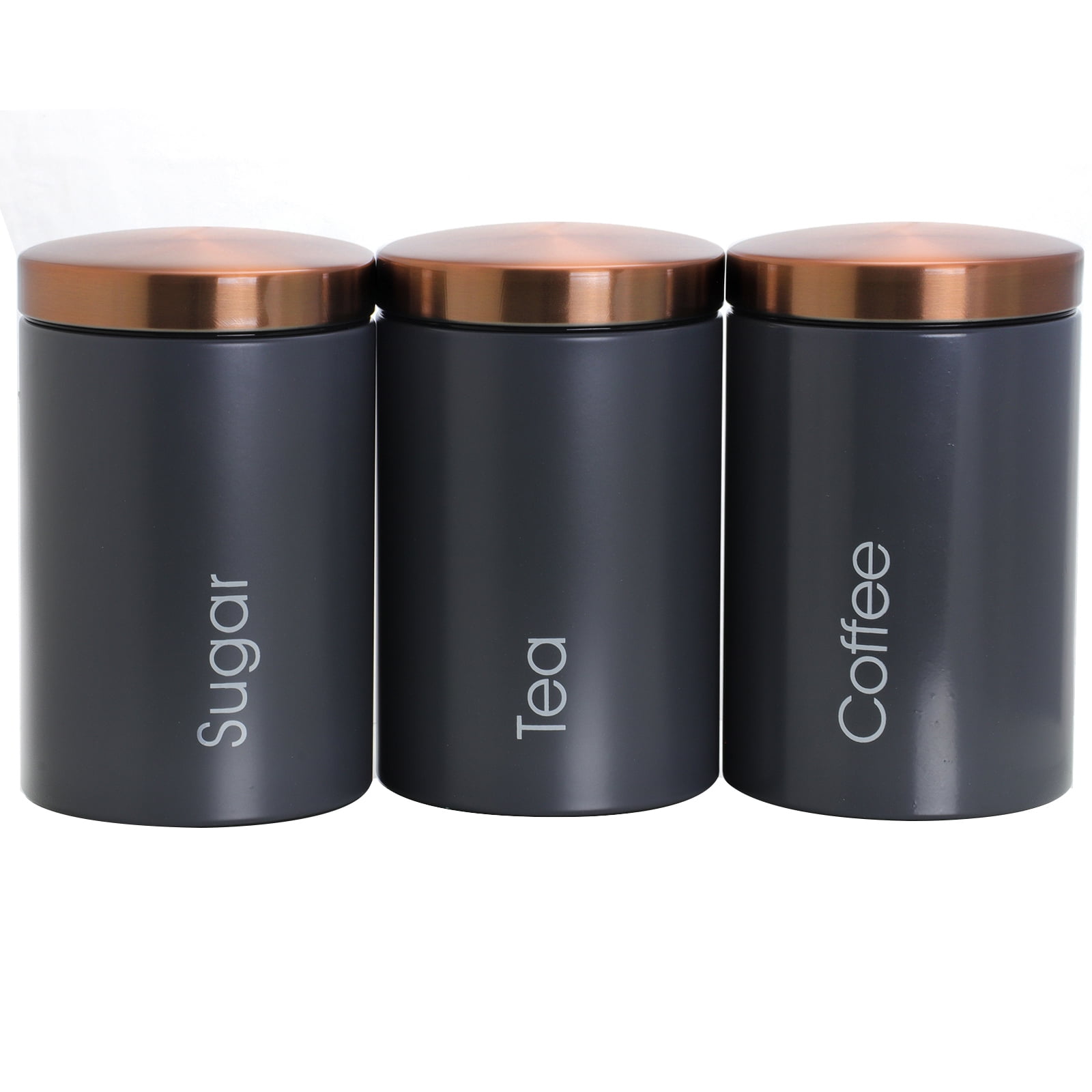 MegaChef Essential Kitchen Storage 3 Piece Sugar, Coffee and Tea Canister Set in Matte Gray