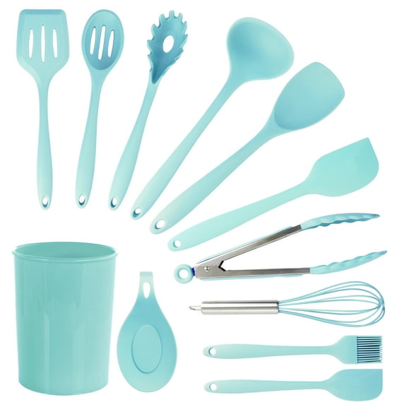 MegaChef Light Teal 12 Piece Silicone Cooking Utensils