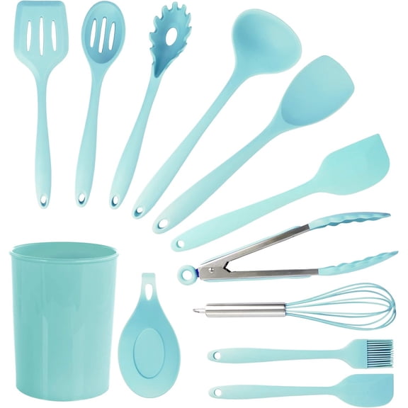 MegaChef Light Teal Silicone Cooking Utensils  12-Piece Kitchen Utensil Set for Safe, Scratch-Free, and Healthy Cooking