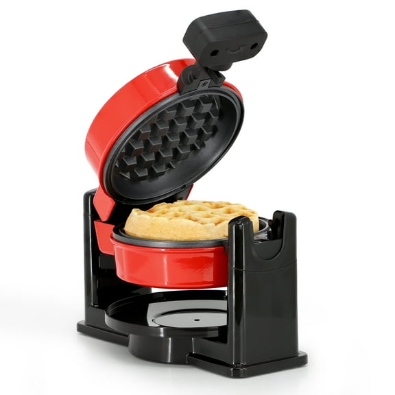 MegaChef Non-Stick Round Electric Flip 5 Inch Belgian Waffle Maker in Red