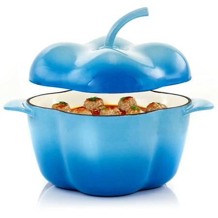 MegaChef Pepper Shaped 3 Quart Enameled Cast Iron Casserole in Blue