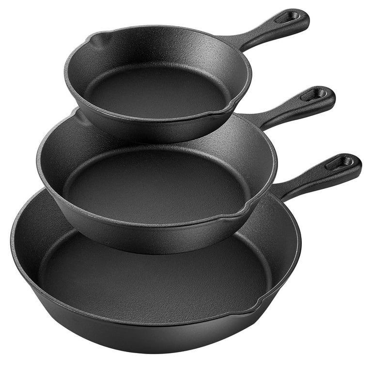 Utopia Kitchen Saute Fry Pan Pre-Seasoned Cast Iron Skillet Set 3-Piece -  Frying Pan 6 Inch, 8 Inch and 10 Inch Cast Iron Set (Blue)