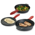 thumbnail image 1 of MegaChef Pre-Seasoned Cast Iron 6 Piece Set with Red Silicone Holders, 1 of 6