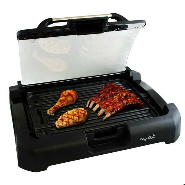 MegaChef Reversible Indoor Grill and Griddle with Removable Glass Lid