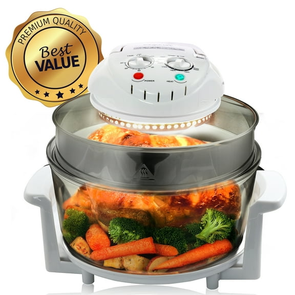 MegaChef Rotisserie Oil Free 14.25 Inch Halogen Oven Air Fryer/Rotisserie/Roaster, White