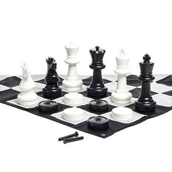 MegaChess Outdoor Chess Set Giant with 25" King Bundle, Mat & Checkers set