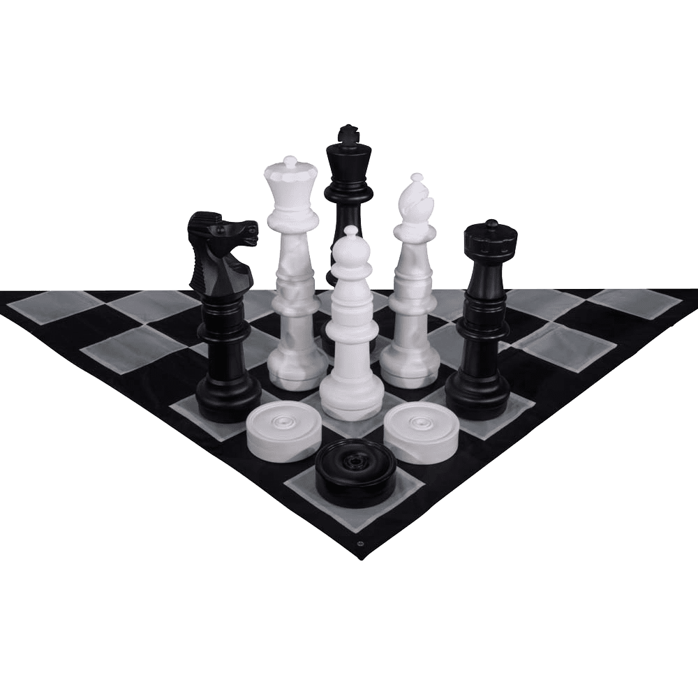 Giant 37" Black and White Outdoor Chess and Checkers Set with Nylon Mat