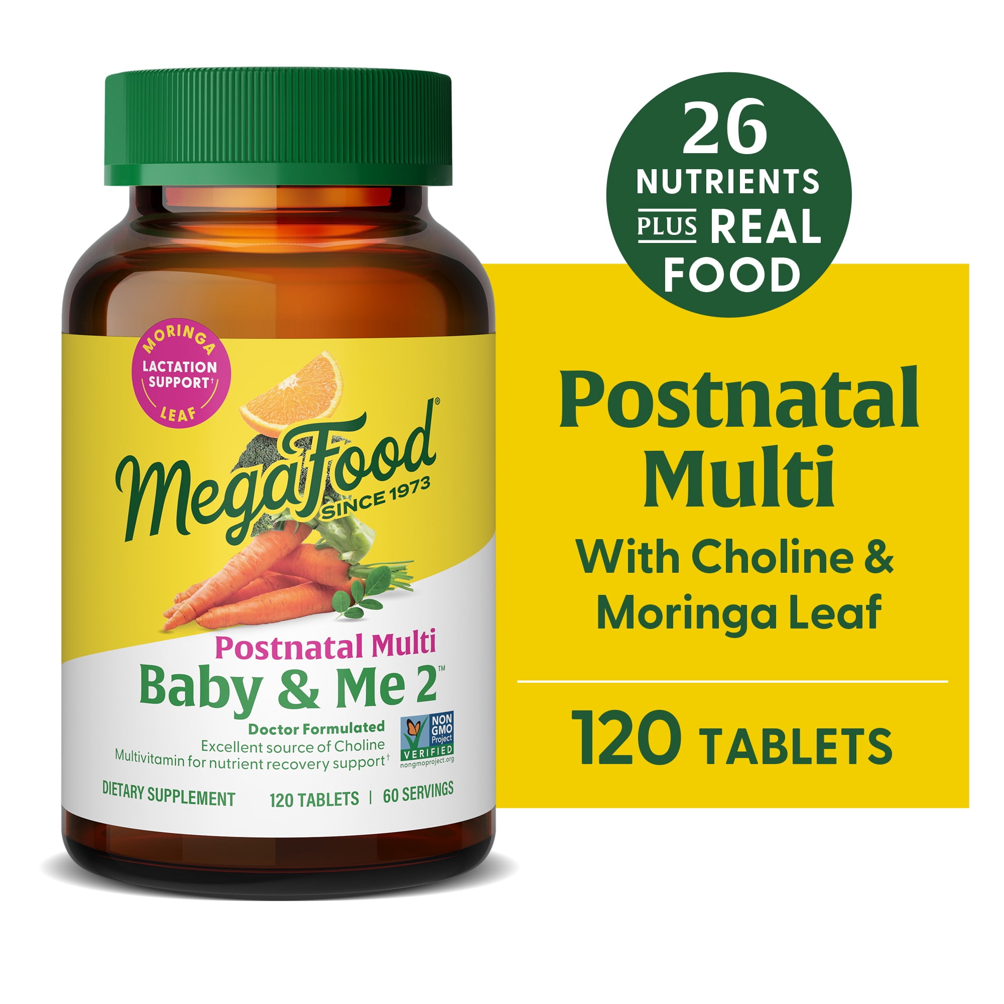 MegaFood Baby & Me 2 Postnatal Multi - Folate, Choline, Iodine, Vitamin D3 - 60 Servings