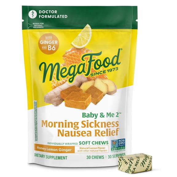 MegaFood Baby & Me 2 Prenatal Morning Sickness Relief - Ginger & Vitamin B6 - 30 Servings