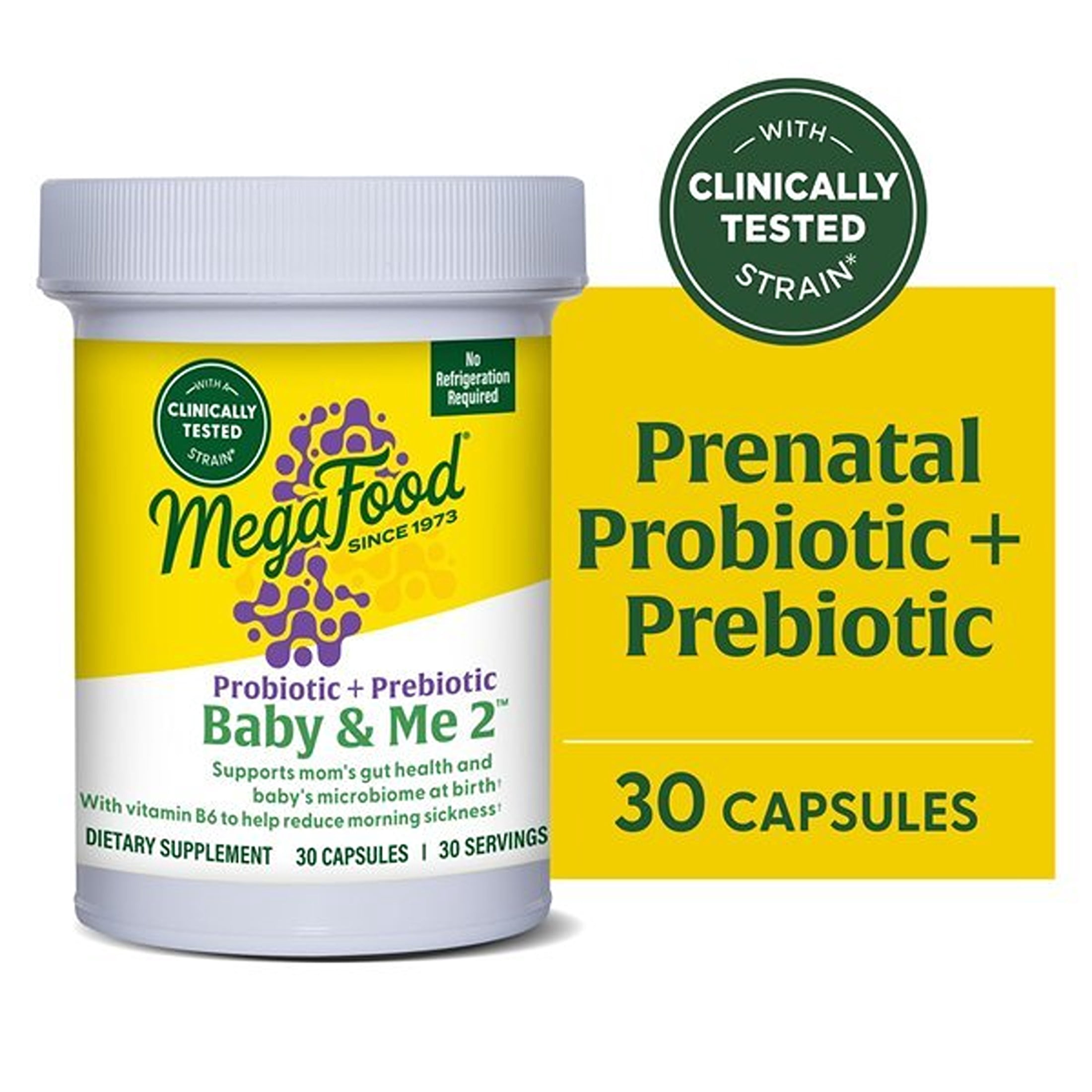 MegaFood Baby & Me 2 Prenatal Probiotic - Digestive & Immune - Vitamin B6 - 30 Servings
