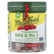 MegaFood Baby & Me 2 Prenatal Gummies - Folic Acid & Choline - Raspberry - 30 Servings