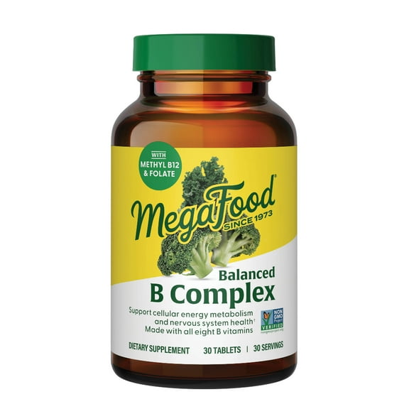 MegaFood Balanced B Complex - 8 B Vitamins - Vitamin B6 & B12 - Vegan - 30 Servings