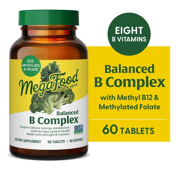 MegaFood Balanced B Complex - 8 B Vitamins - Vitamin B6 & B12 - Vegan - 60 Servings