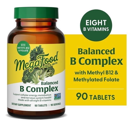 MegaFood Balanced B Complex - 8 B Vitamins - Vitamin B6 & B12 - Vegan - 90 Servings