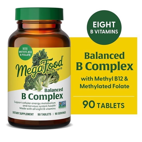 MegaFood Balanced B Complex - 8 B Vitamins - Vitamin B6 & B12 - Vegan - 90 Servings