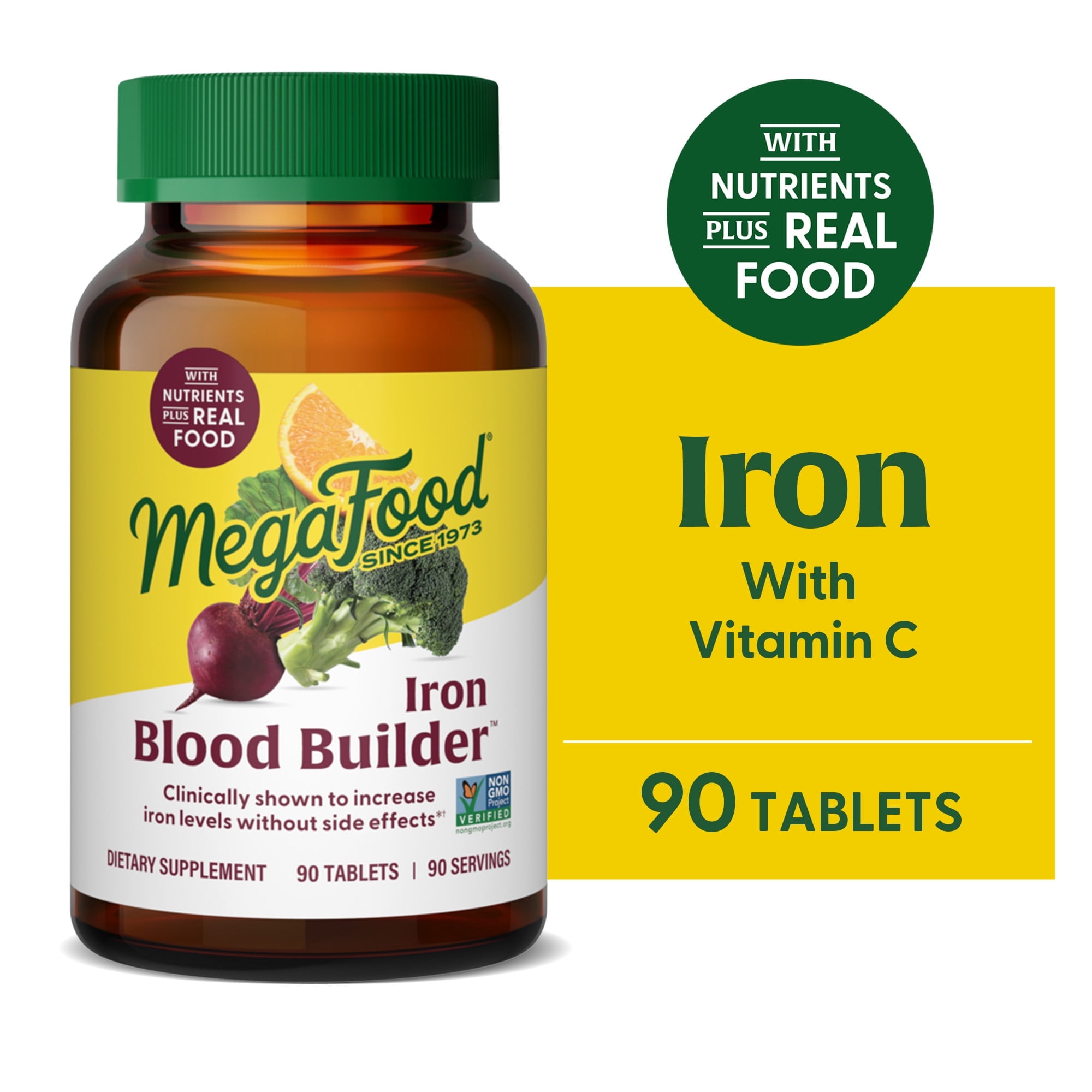 MegaFood Blood Builder - Iron Supplement for Women - Vitamin C & B12 - Vegan - 90 Servings