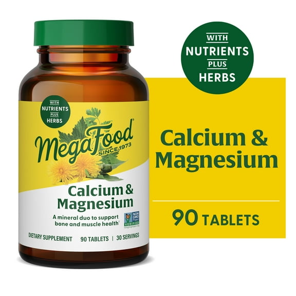 MegaFood Calcium & Magnesium - Fermented Glycinate - Bone & Heart Health - 30 Servings