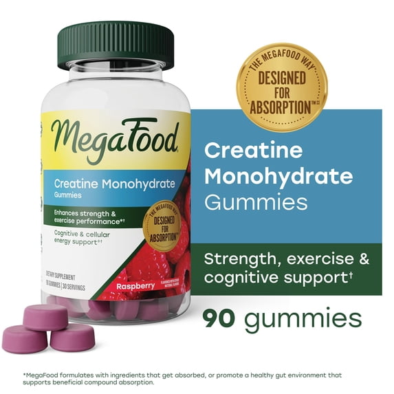 MegaFood Creatine Monohydrate Gummies, Enhances Muscle Strength, Vegan, 30 Servings