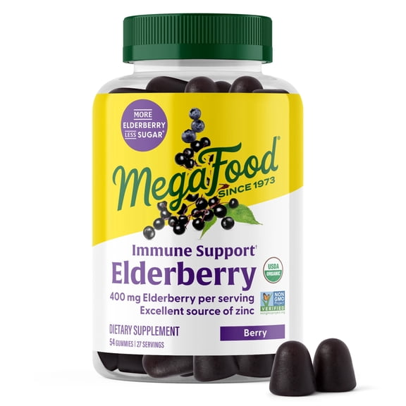 MegaFood Elderberry Immune Support Gummies - Vegan, Organic, Gluten-Free - 27 Servings