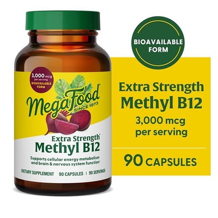 MegaFood Extra Strength Methyl B12 Vitamin - Vegan, Gluten-Free - 90 Capsules, 90 Servings