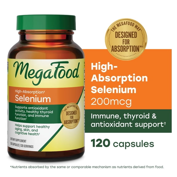 MegaFood High-Absorption Selenium 200mcg Capsules, Immune & Thyroid Support, 120 Servings