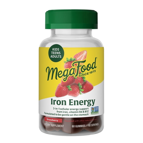 MegaFood Iron Energy Gummies - Iron & Vitamins B12 & B6 for Ages 4+ - Vegan - 60 Servings