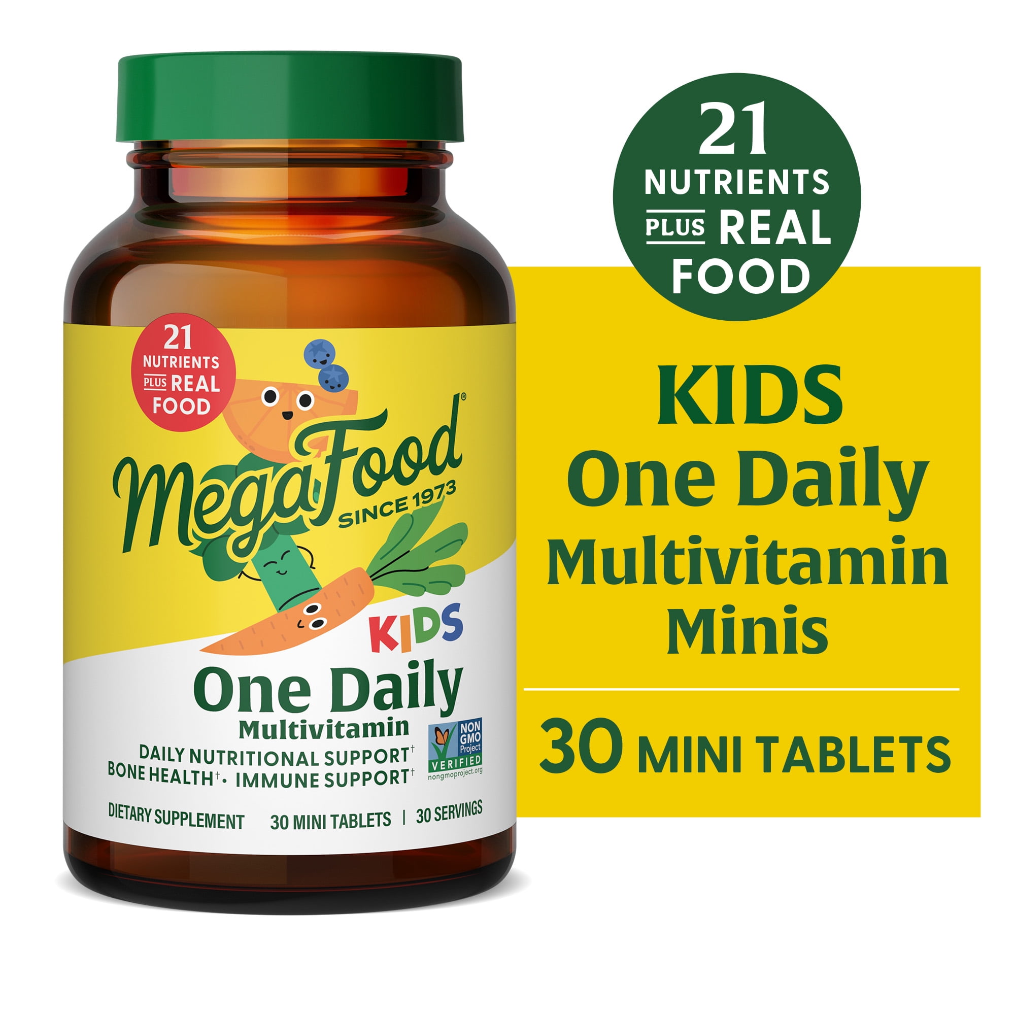 MegaFood Kids Mini Multivitamin - Zinc, Vitamins C, B & D3 - Vegetarian - 30 Servings