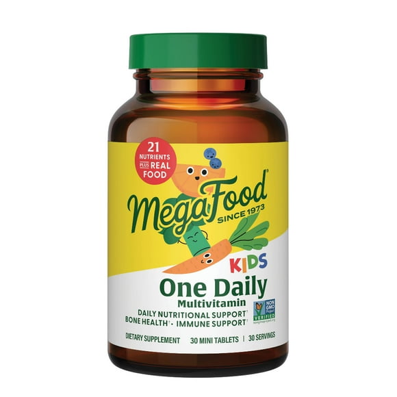 MegaFood Kids Mini Multivitamin - Zinc, Vitamins C, B & D3 - Vegetarian - 30 Servings