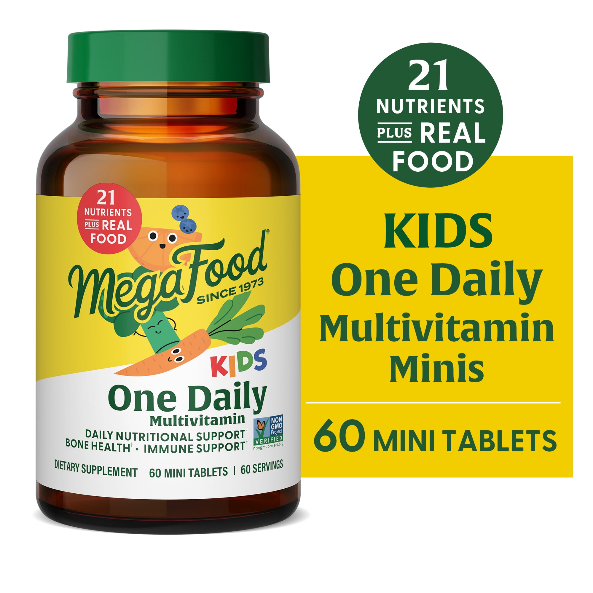 MegaFood Kids Mini Multivitamin - Zinc, Vitamins C, B & D3 - Vegetarian - 60 Servings