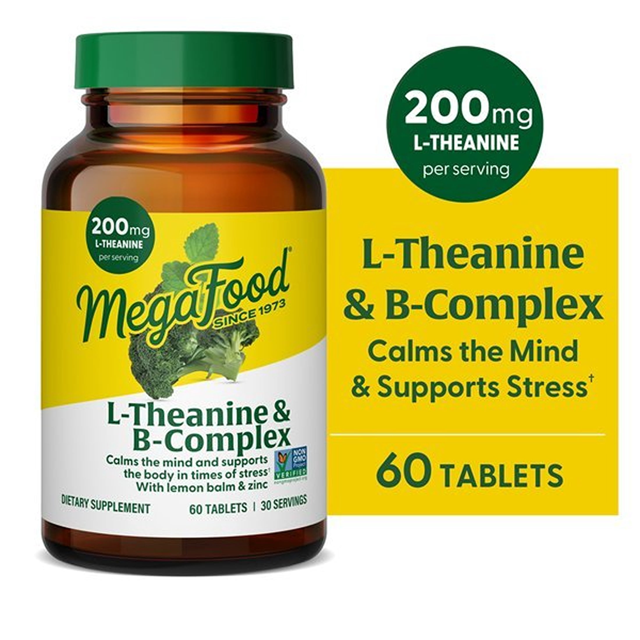 MegaFood L-Theanine & Vitamin B Complex - 200 mg L-Theanine - Zinc - Vegan - 30 Servings