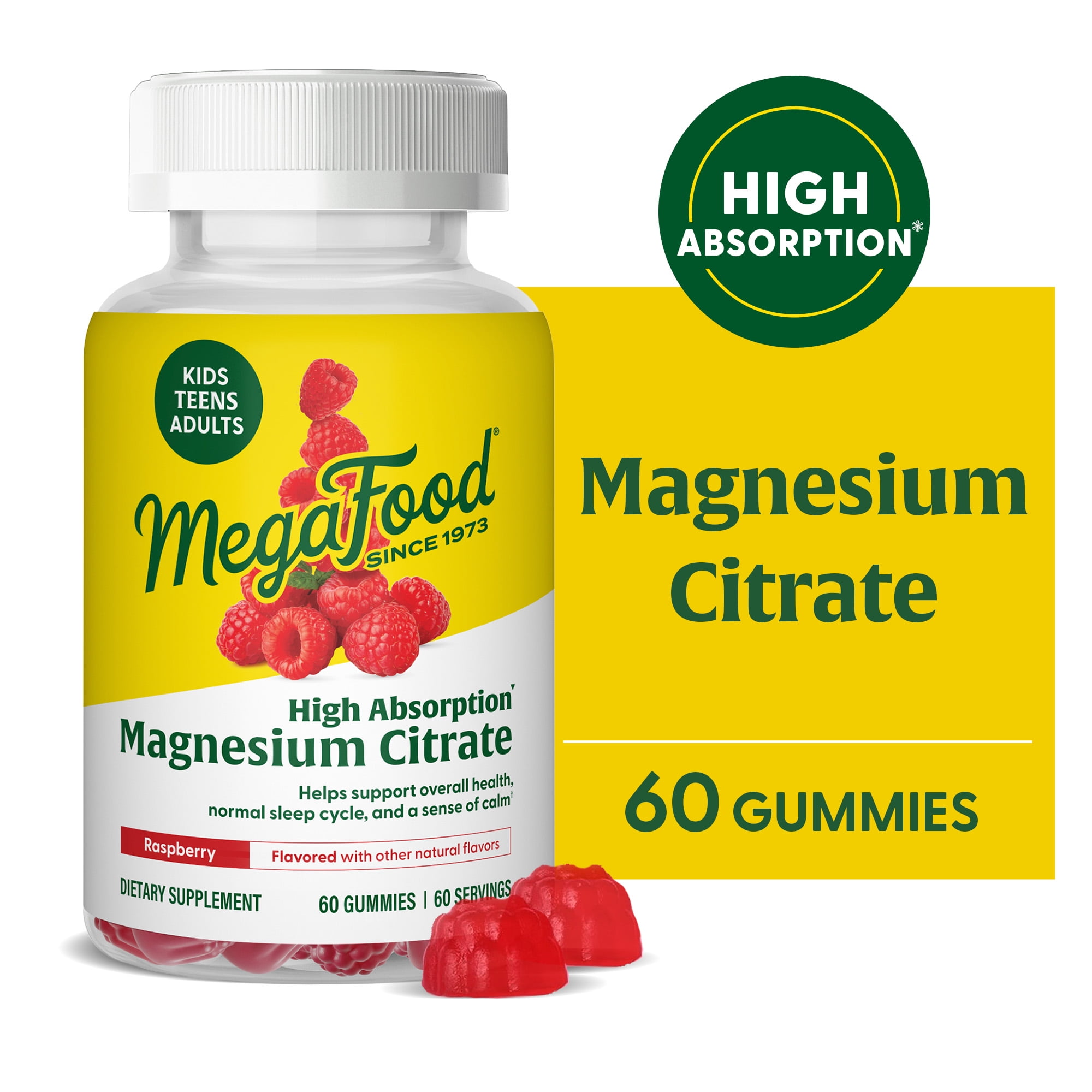 MegaFood Magnesium Citrate Gummies, For Adults, Teens & Kids 4+, Vegan, 60 Gummies