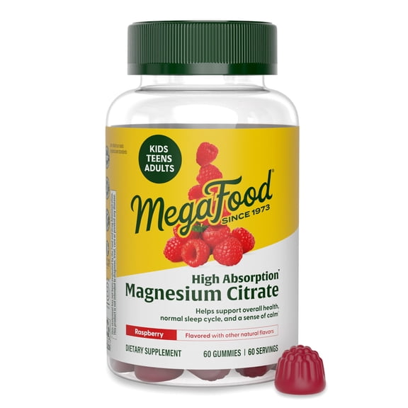 MegaFood Magnesium Citrate Gummies, For Adults, Teens & Kids 4+, Vegan, 60 Gummies
