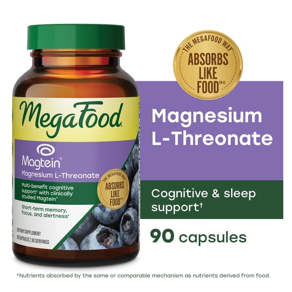 MegaFood Magtein Magnesium L Threonate, Cognitive Support, Vegan, 90 Capsules, 30 Servings