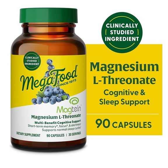 MegaFood Magtein Magnesium L Threonate, Cognitive Support, Vegan, 90 Capsules, 30 Servings