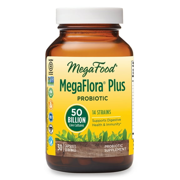 MegaFood MegaFlora Probiotic Plus - 50 Billion - Digestive & Immune Support - 30 Servings