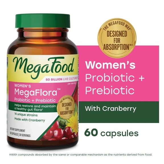 MegaFood MegaFlora Probiotics for Women - With Prebiotics - 14 Strains - 30 Servings