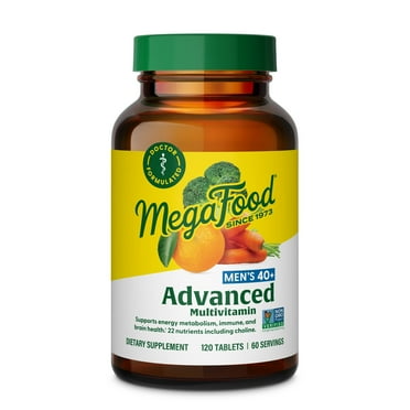 MegaFood Men's 40+ Advanced Multivitamin - Choline, Zinc Vitamin B, C & D3 - 30 Servings