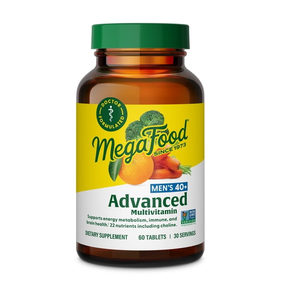MegaFood Men's 40+ Advanced Multivitamin - Choline, Zinc Vitamin B, C & D3 - 30 Servings